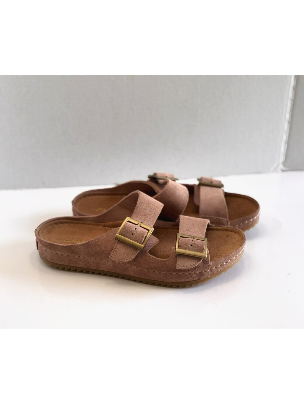 Clarks Brookleigh Sun Slides Women's 9M Dusty Rose Suede Straps Buckles Sandals - Picture 2 of 14